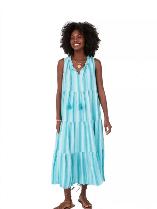 Tuckernuck Dresses & Skirts - Tuckernuck Salty Paloma Aquamarine Stripe Tiered Caftan Maxi Dress XS Cotton